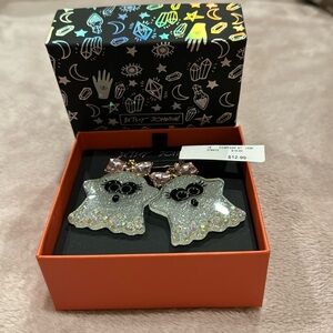 Betsey Johnson girl ghost earrings with pink bow.